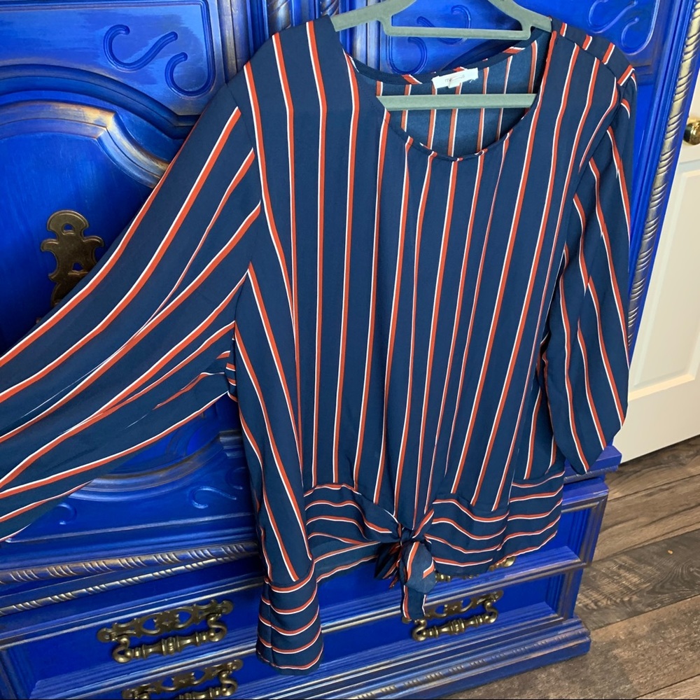Maurices Stripe Navy Red Top Faux Tie Accent 1XL - Picture 1 of 4